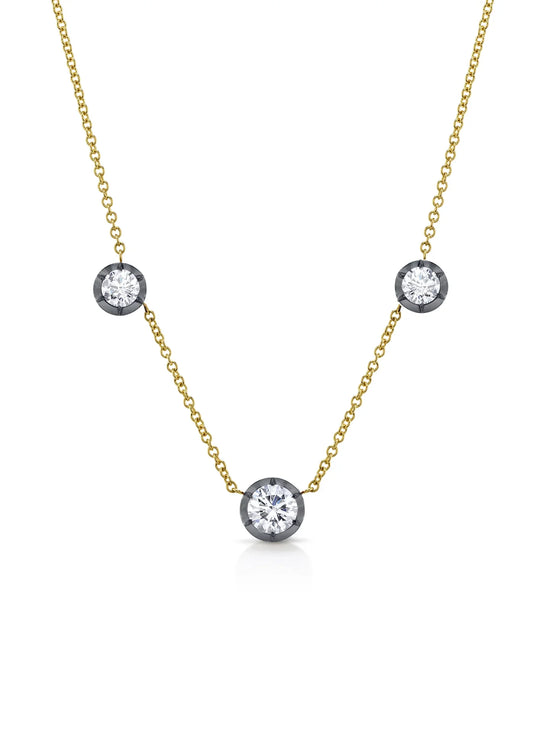 Bouton Lab-Grown Diamond Button Back Set Necklace 2 ctw, 3 stone station