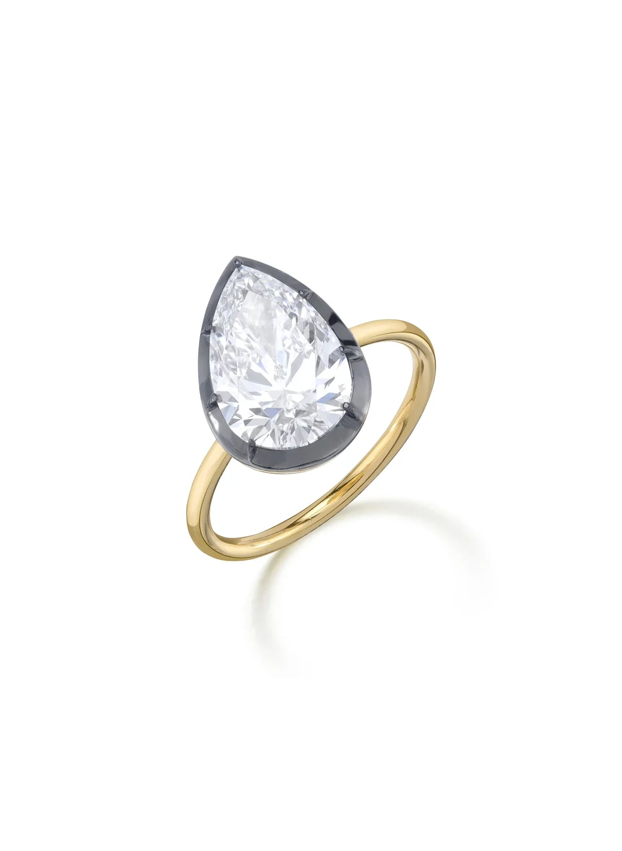 Bouton Lab-Grown Pear Shape Diamond Button Back Ring 3.6 ctw in 18kt gold side view
