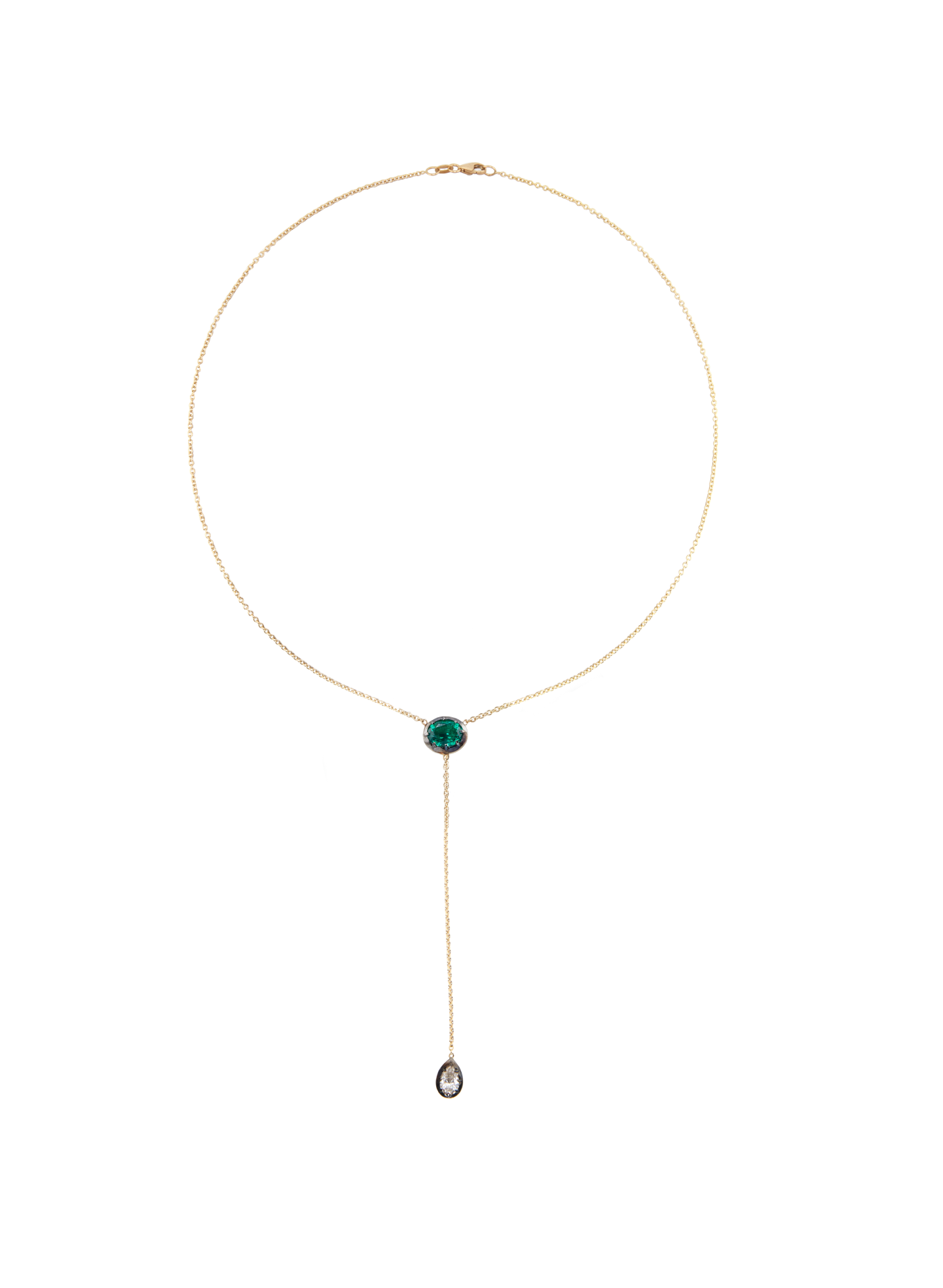 Bouton Lab-Grown Emerald and Diamond Button Back Set Lariat Necklace .5 ctw