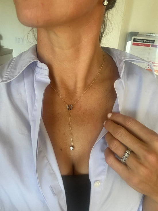 Bouton Lab-Grown Diamond Button Back Set Lariat Necklace .65 ctw on model