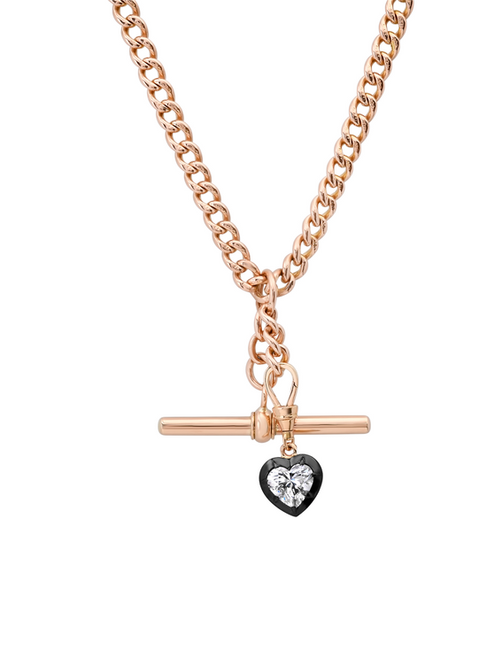 Vintage Victorian 18kt Rose Gold Chain with 1ct Heart Shaped Lab Grown Diamond Charm