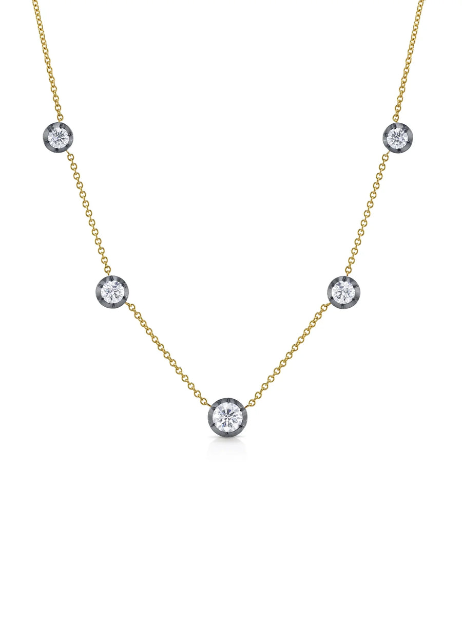 Bouton lab-grown diamond button-back station necklace, 2.5 ctw, in 18kt gold
