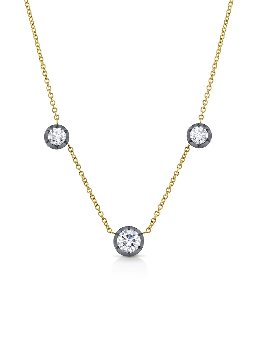 Bouton Lab-Grown Diamond Button Back Set Necklace 2 ctw, 3 stone station