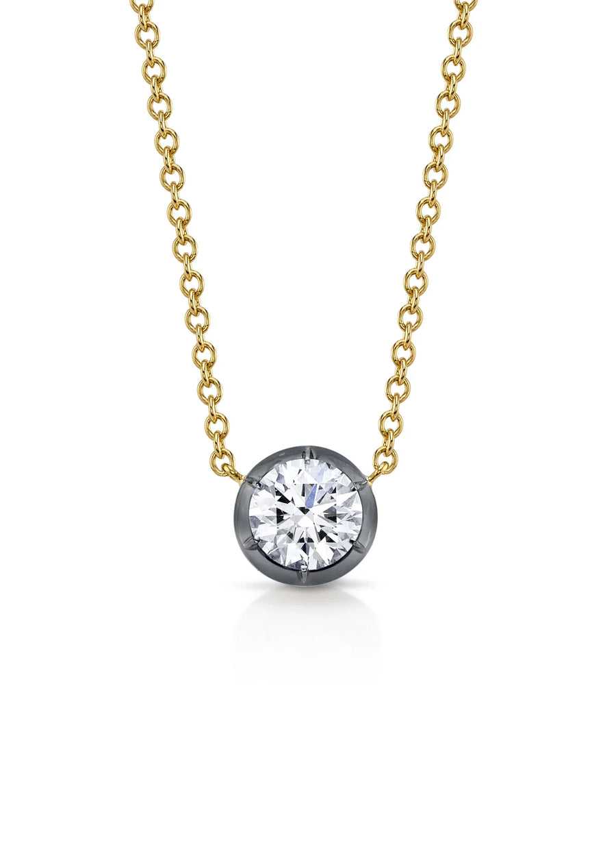 Bouton lab-grown diamond solitaire button-back necklace, 1 ctw, in 18kt gold