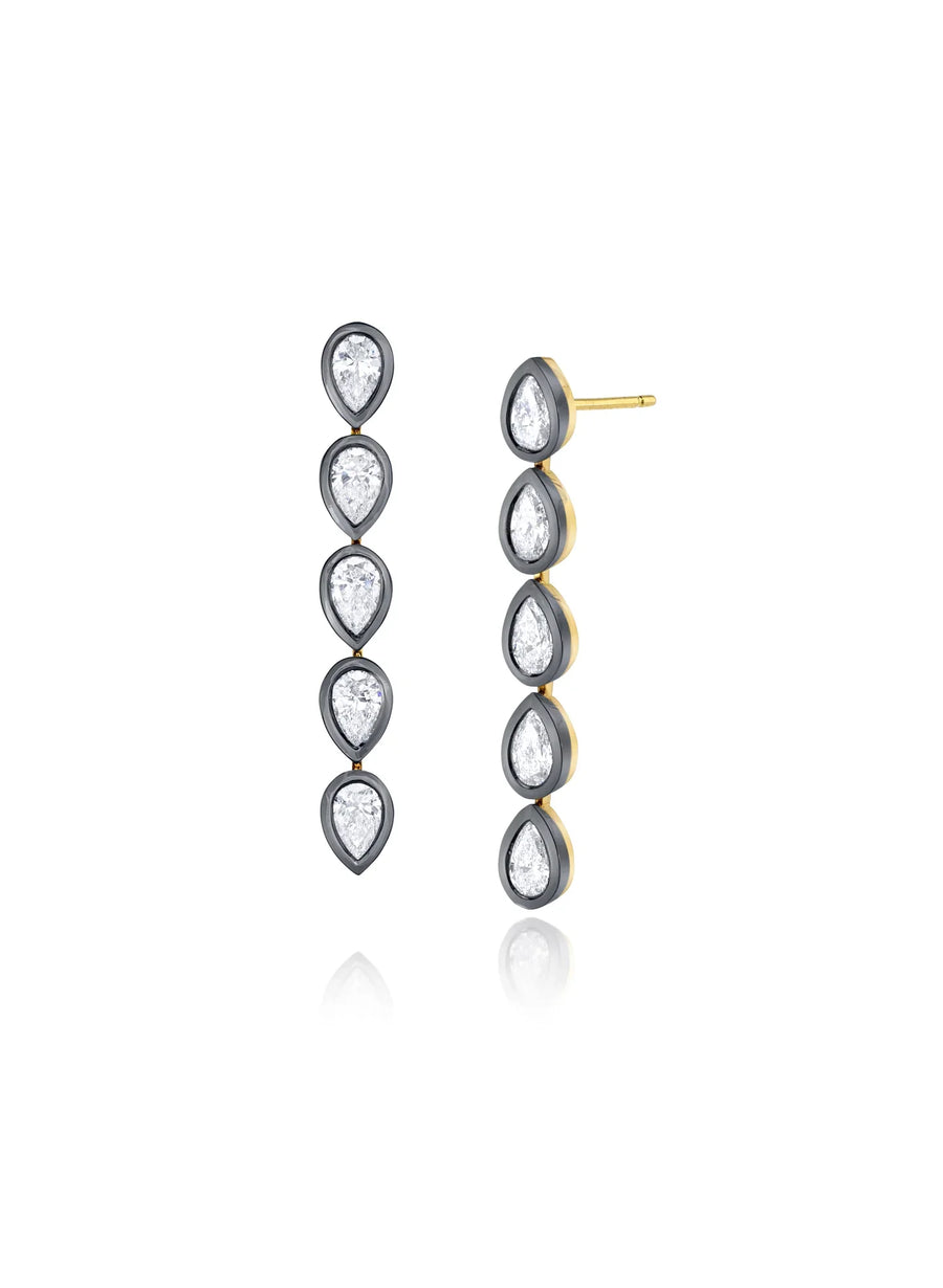 Lunette Lab-Grown Pear Shape Diamond Bezel Set Drop Pear Earring in Gold