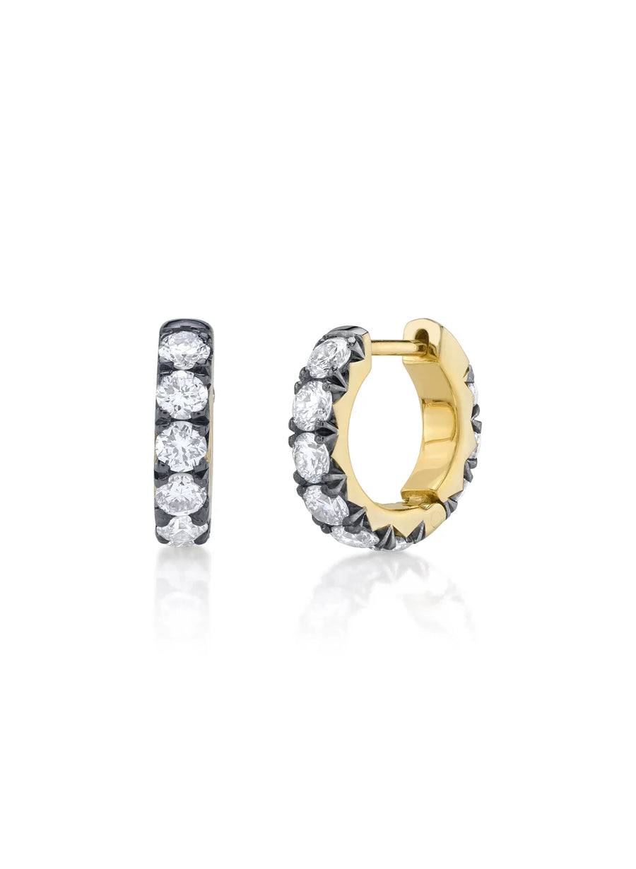 Pave lab-grown diamond French-set huggie hoop earrings in 18kt gold