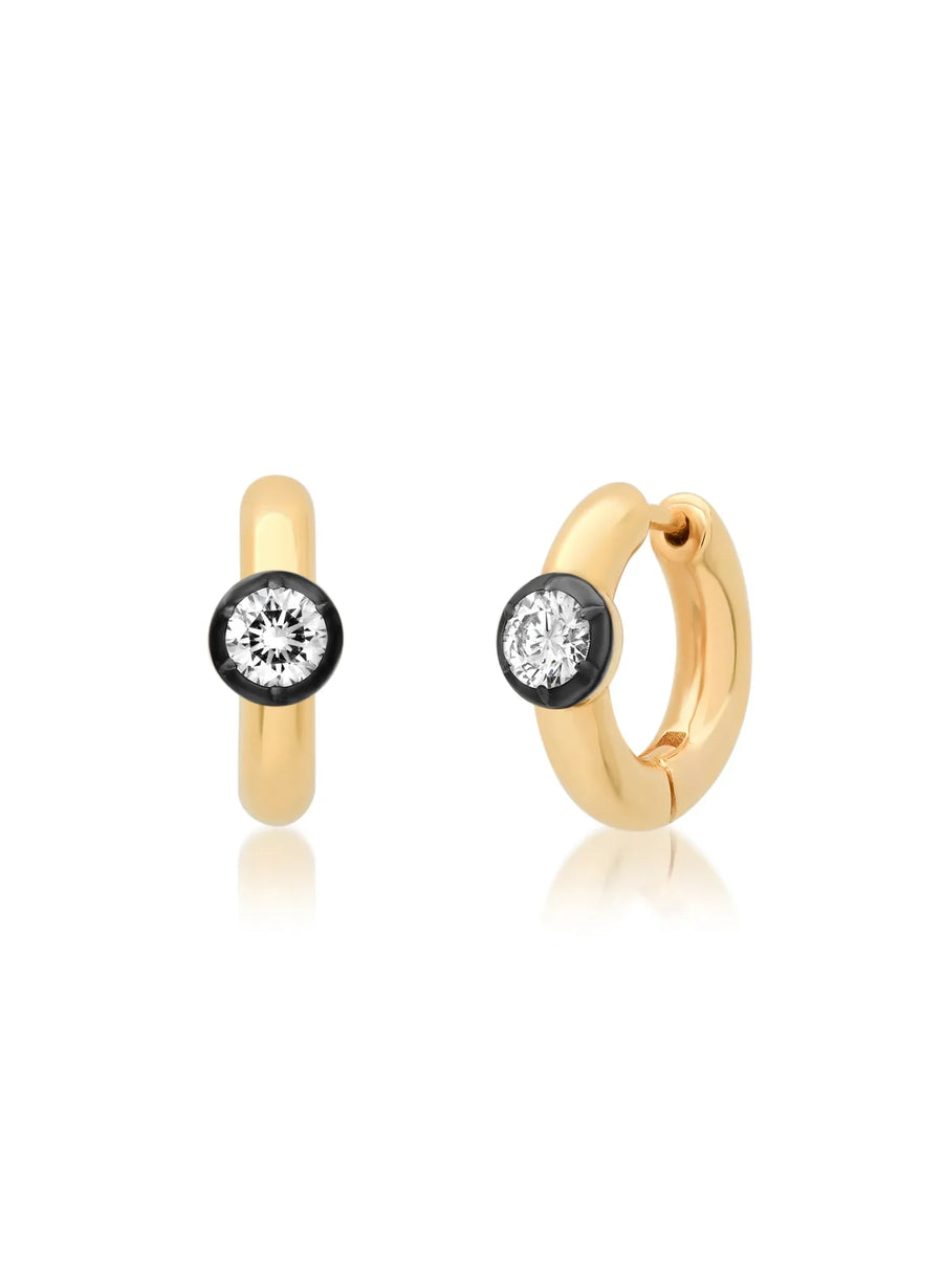 Beignet Small 18kt Gold Solid Hoops with .4ctw Lab-Grown Diamond