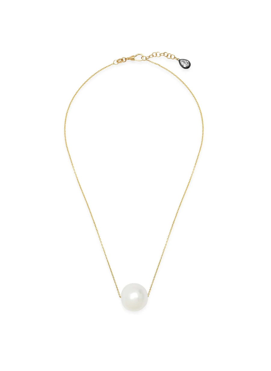 Freshwater Pearl Solitaire Necklace with .5ctw Lab-Grown Pear Shaped Diamond Charm