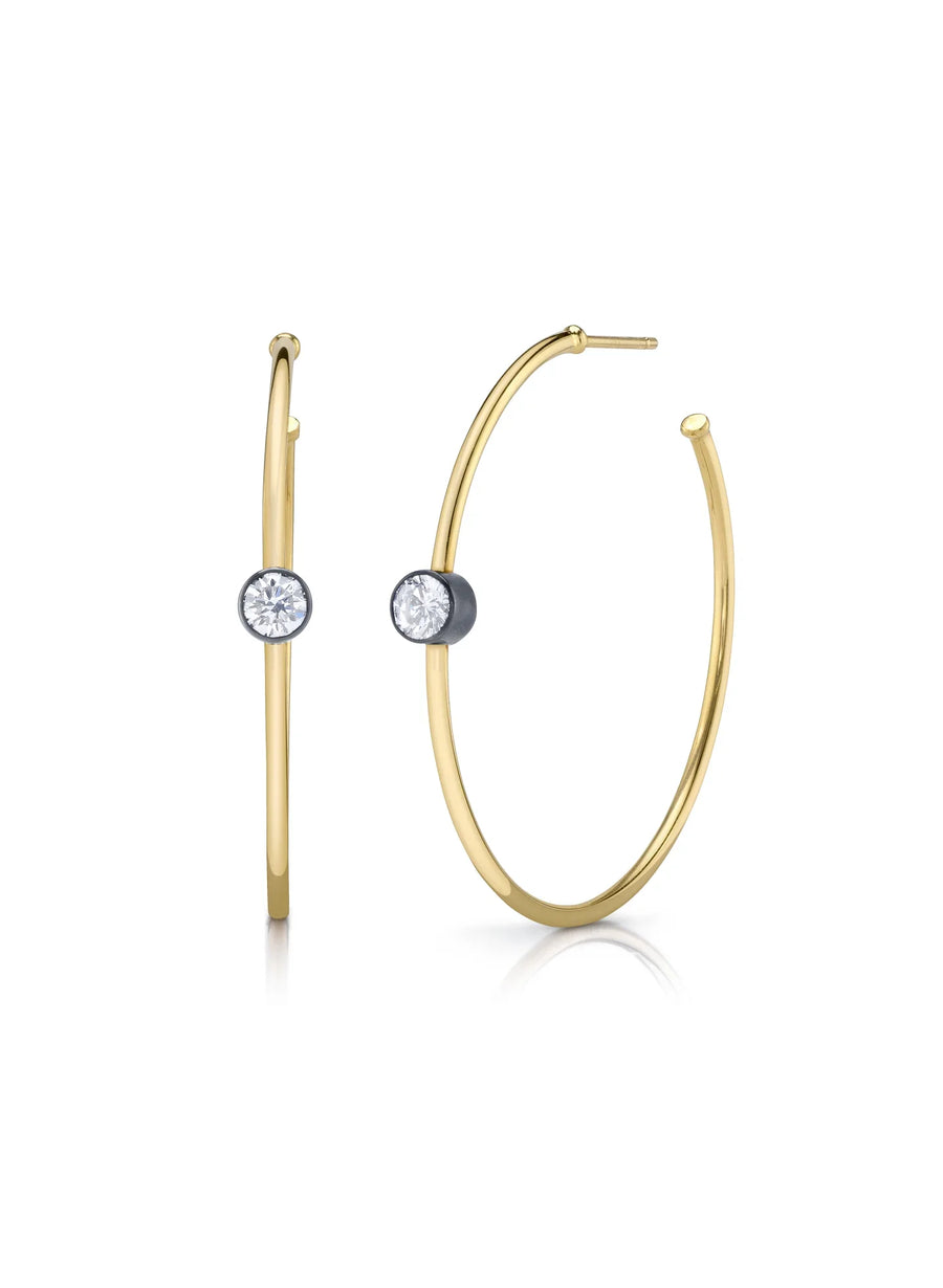 Lunette 18kt gold hoops with round brilliant lab-grown diamonds
