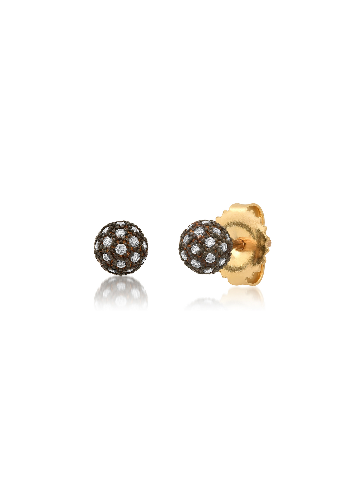 Pavé lab-grown diamond ball stud earrings in blackened gold, La Balle