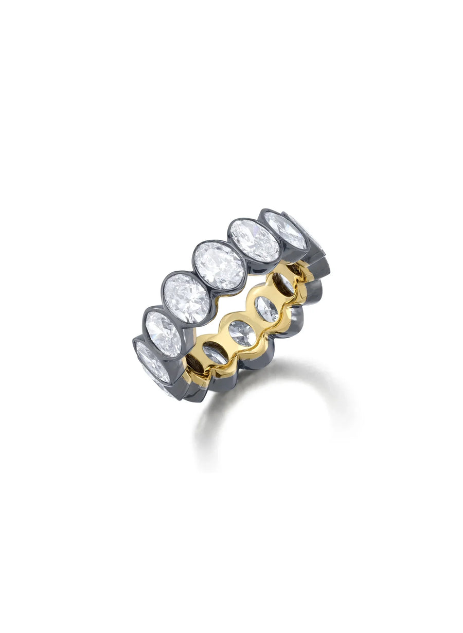 Lunette oval lab-grown diamond eternity band, 7 ctw, in 18kt gold