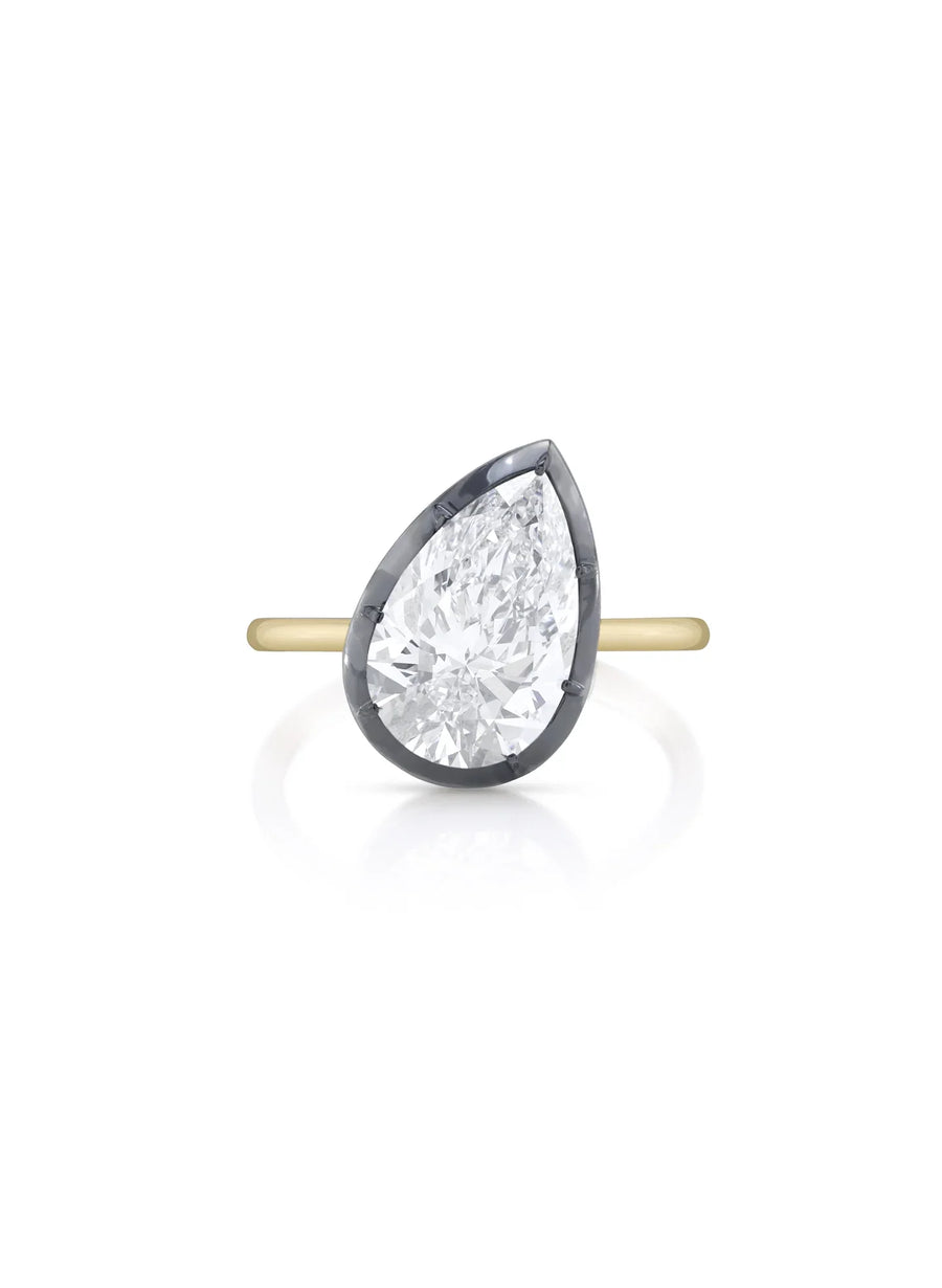 Bouton Lab-Grown Pear Shape Diamond Button Back Ring 3.6 ctw in 18kt gold front view