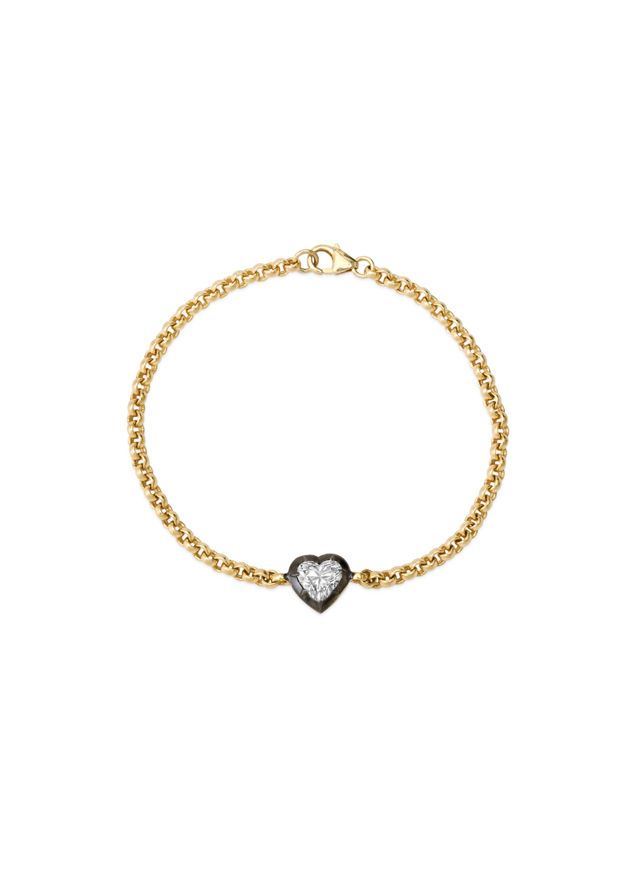 Bouton lab-grown 1 ct heart-shaped diamond bracelet on an 18kt gold belcher chain