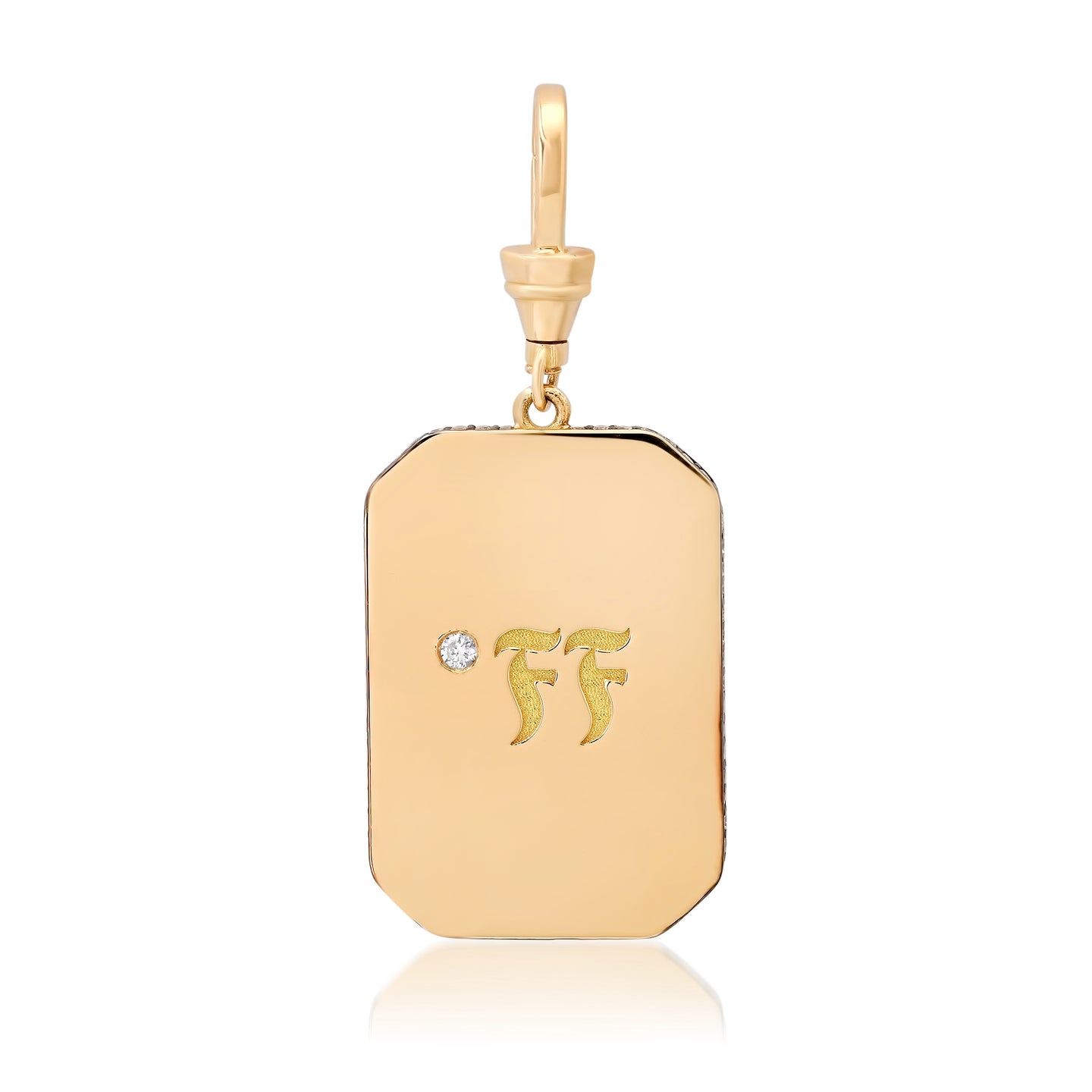 Vintage inspired dog tag, statement pendant with pavé lab-grown diamonds in black rhodium and 18kt gold back