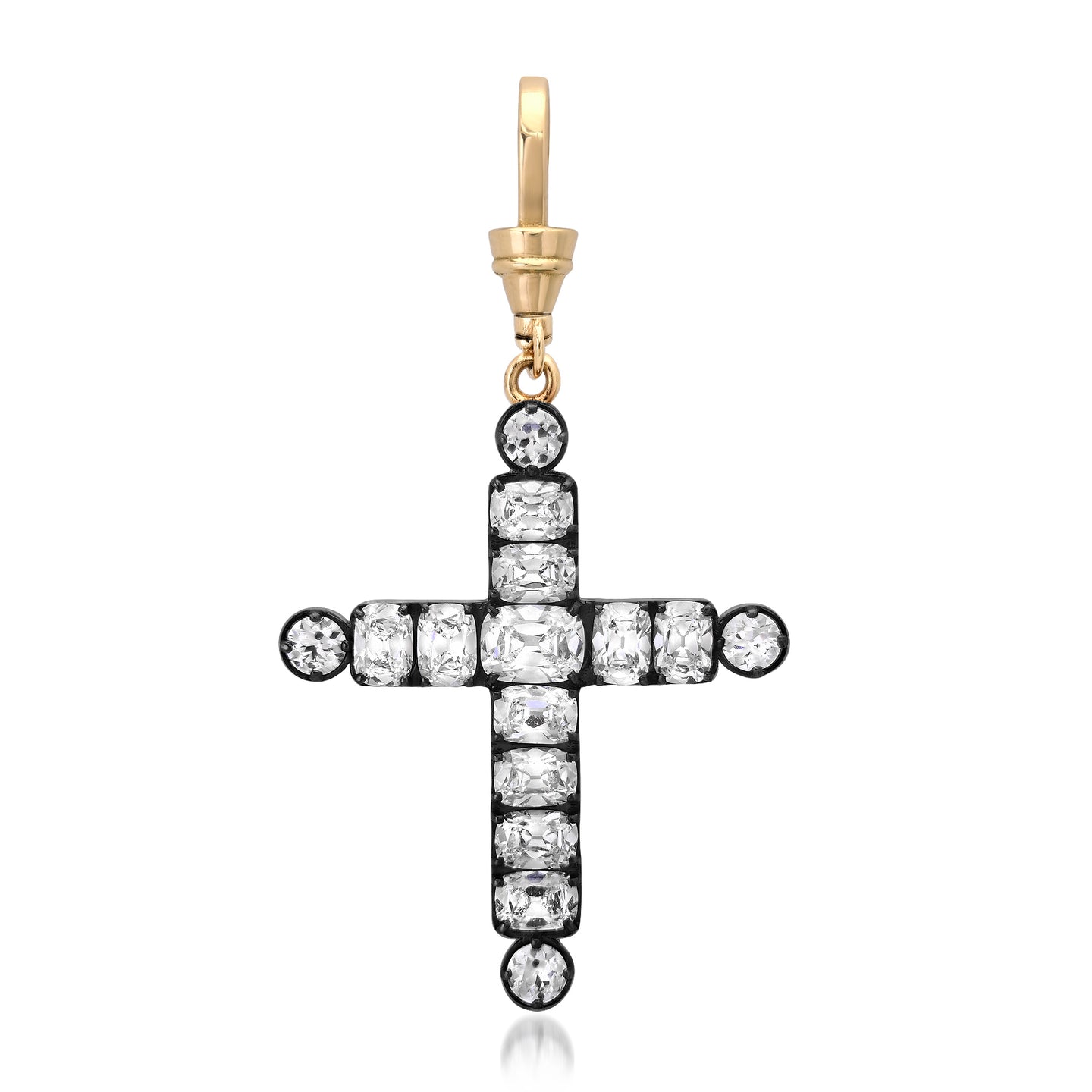 Vintage Inspired Old Cushion Cut Lab-Grown Diamond Cross Set In 18kt Gold with Dog Clip