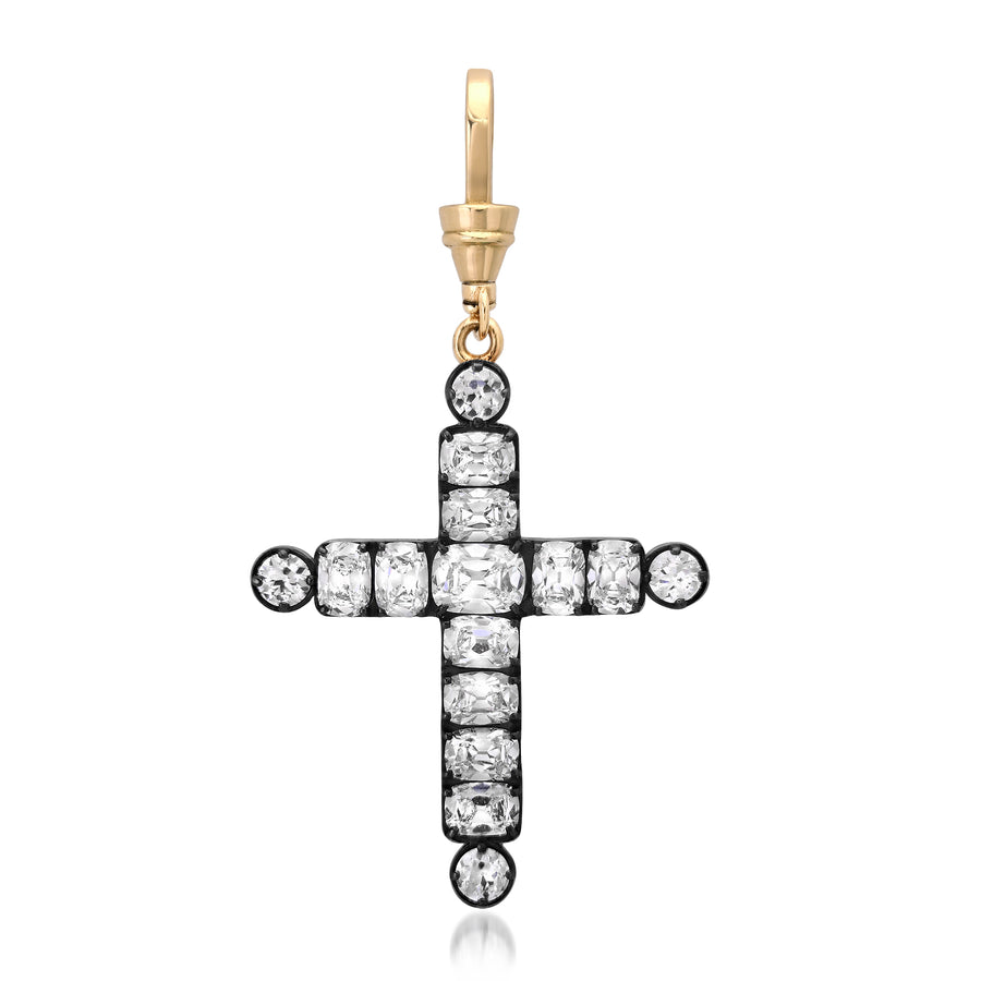 Vintage-inspired old cushion cut lab-grown diamond cross pendant in 18kt gold