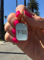 Vintage inspired dog tag, statement pendant with pavé lab-grown diamonds in black rhodium and 18kt gold front on model