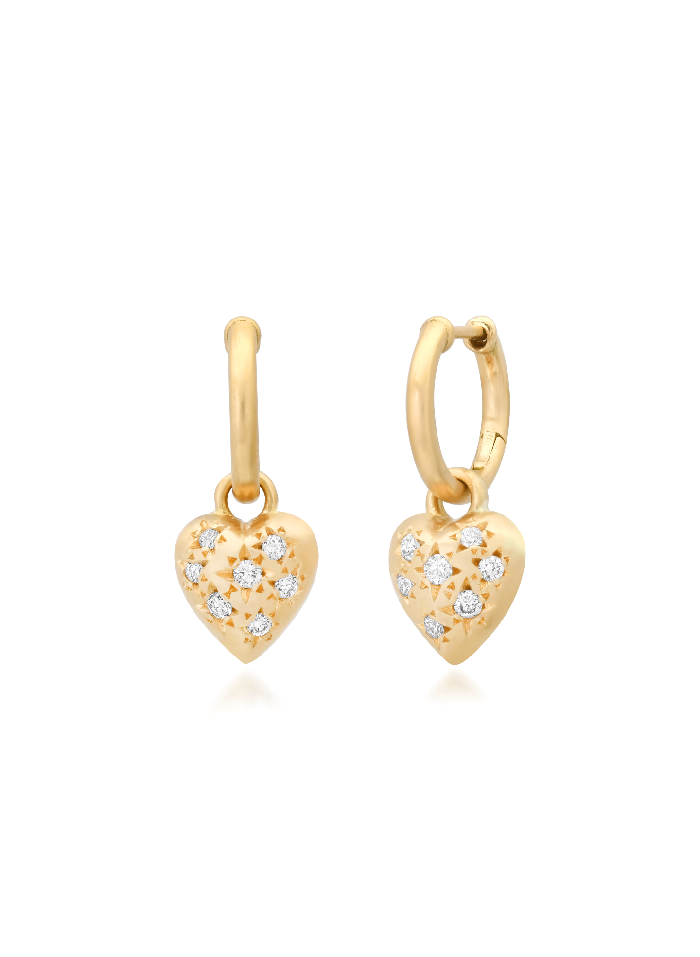 L’étoile Brushed Gold Heart and Lab Grown Diamond Hoop Earrings