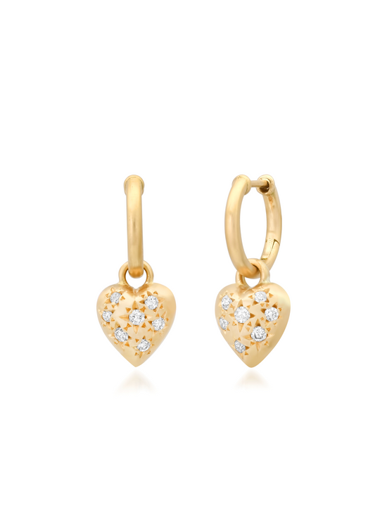 L’étoile Brushed Gold Heart and Lab Grown Diamond Hoop Earrings