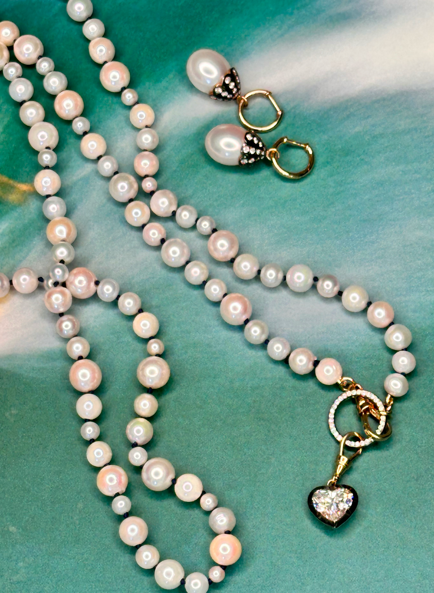 La Mer Akoya Pearl and Lab Grown Pavé Diamond 18 kt Gold Hoop Earrings