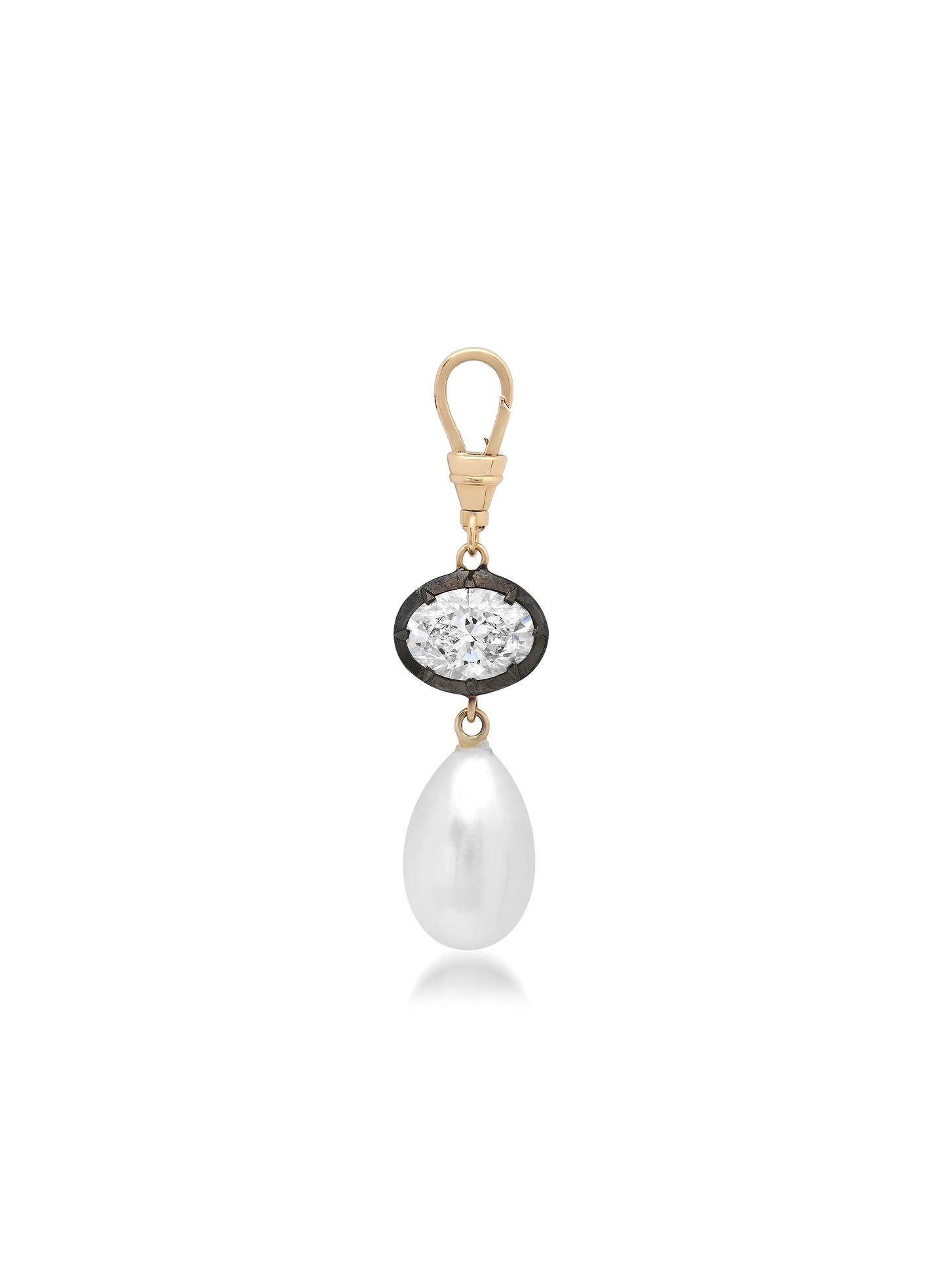 La Mer Lab Grown 2ct Oval Shaped Diamond and Akoya Pearl Pendant 18kt Gold With Dog Clip