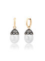 La Mer Akoya Pearl and Lab Grown Pavé Diamond 18 kt Gold Hoop Earrings
