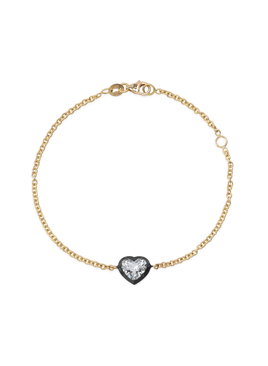 Bouton 18kt gold bracelet with a 1 ct heart-shaped lab-grown diamond