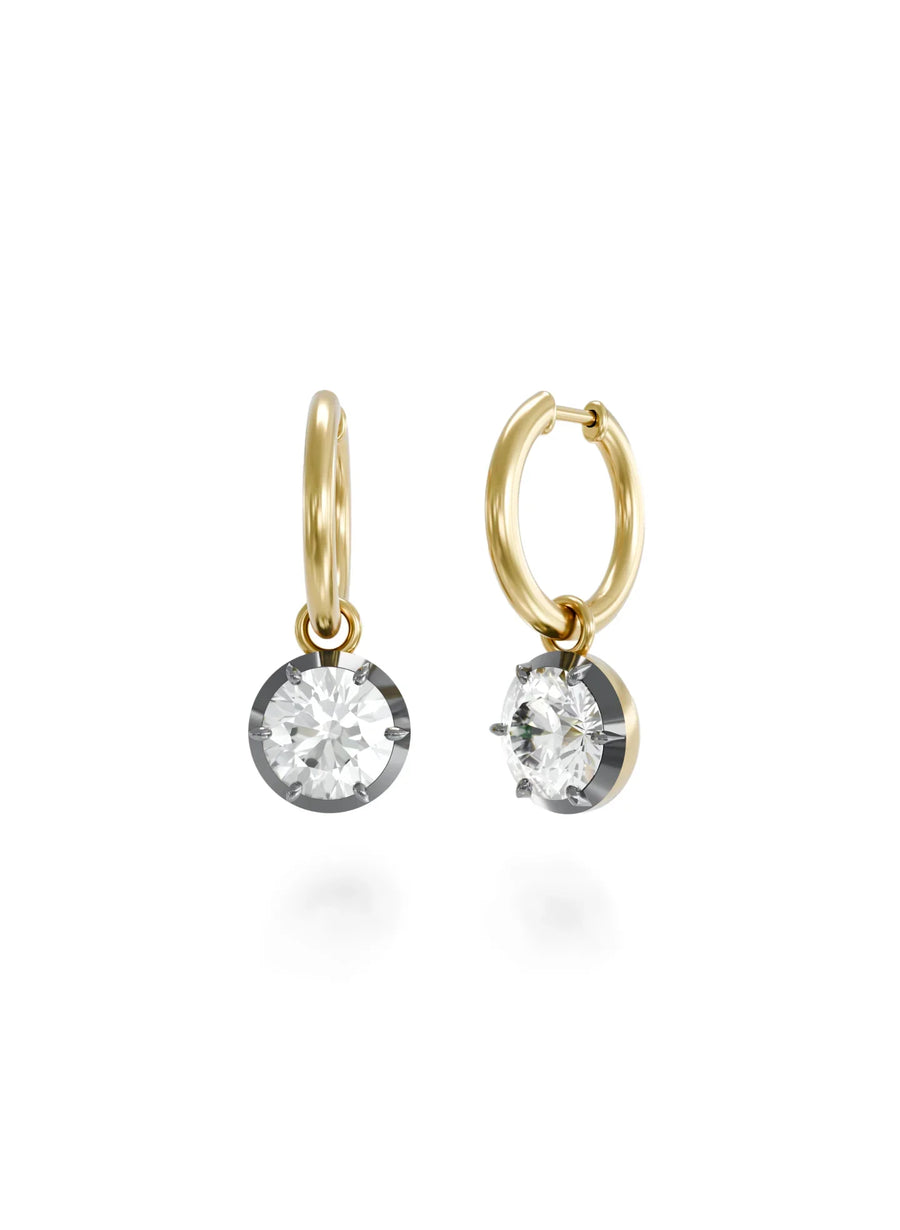 Bouton round brilliant lab-grown diamond button-back hoop earring in 18kt gold