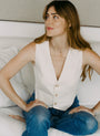 Torque 18kt Gold Collar Necklace on model white vest