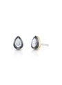 Vintage inspired Bouton lab-grown diamond pear shape gold stud earrings in Georgian-style button-back setting