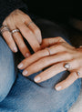Bouton Lab-Grown Pear Shape Diamond Button Back Ring 3.6 ctw in 18kt gold front view on model