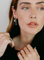 Lunette Lab-Grown Pear Shape Diamond Bezel Set Drop Pear Earring in Gold on model front view