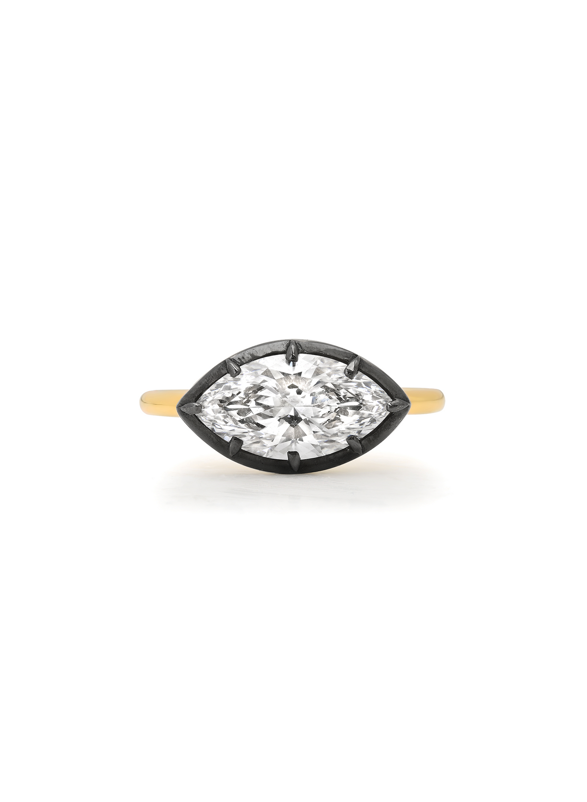 East west marquise lab-grown diamond ring in 18 karat yellow gold, Bouton setting