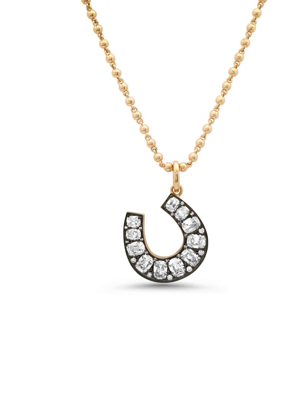Antique cushion cut lab-grown diamond horseshoe pendant in 18 karat yellow gold