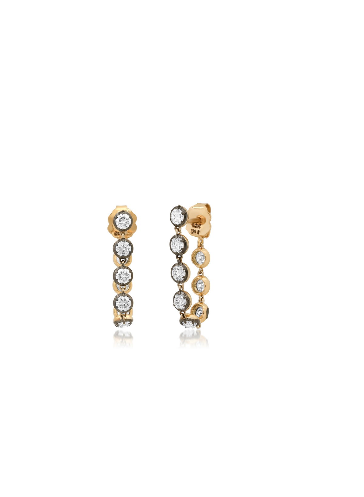 Round brilliant lab-grown diamond drop hoop earrings in 18 karat yellow gold, Le Marais setting