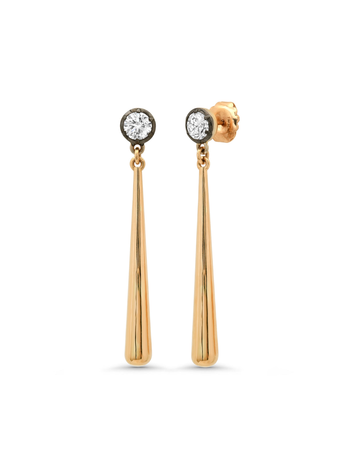 Bouton Round Brilliant Lab-Grown  Diamond Elongated Gold Drop Earrings 2ctw
