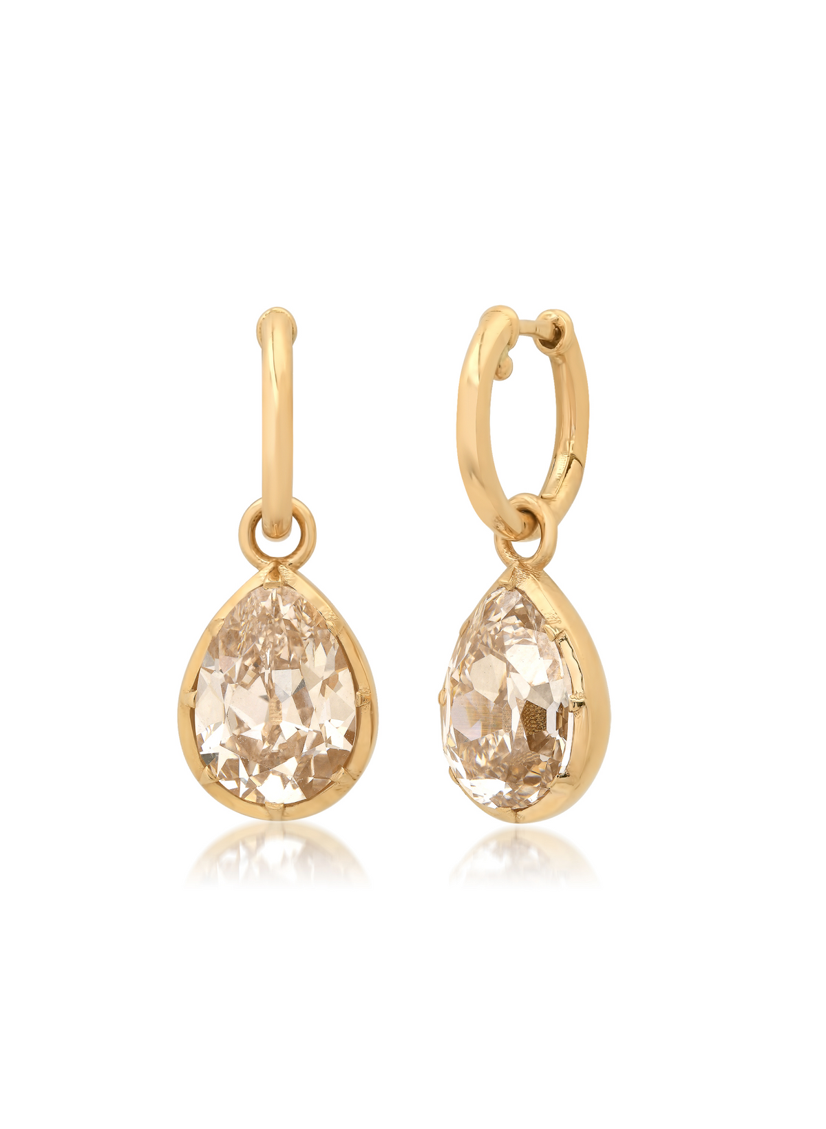Bouton Antique Pear Cut Champagne Lab Grown Diamond Drop Hoops 4ctw