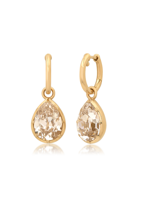 Bouton Antique Pear Cut Champagne Lab Grown Diamond Drop Hoops 4ctw