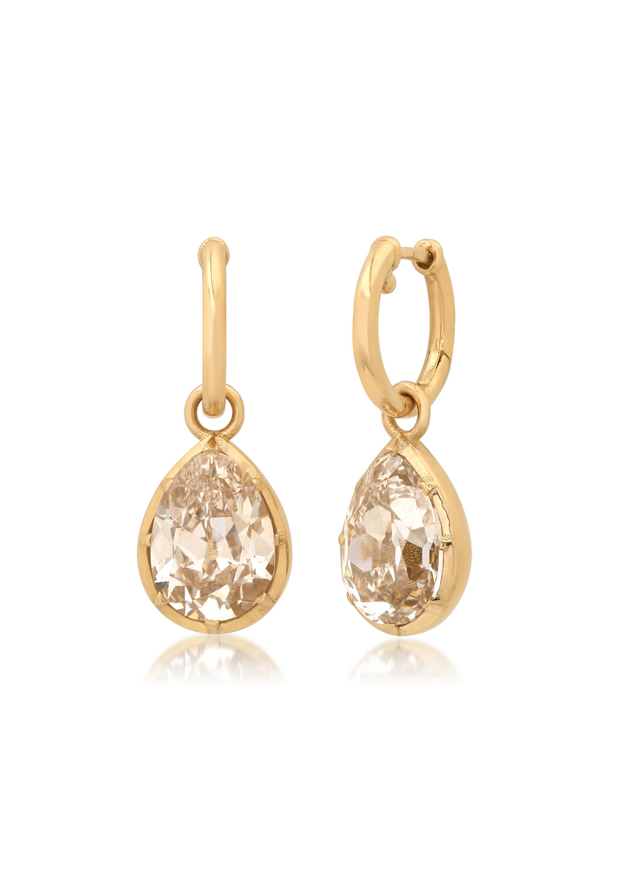 Bouton Antique Pear Cut Champagne Lab Grown Diamond Drop Hoops 4ctw