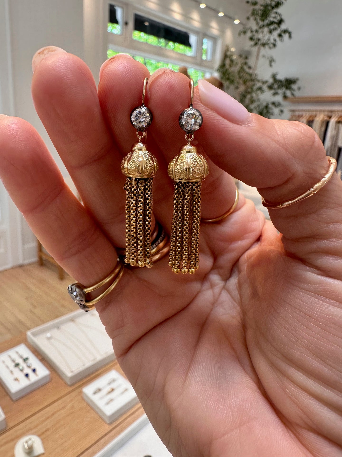 Revival Victorian Gold Chandelier and Lab Grown Diamond Earrings