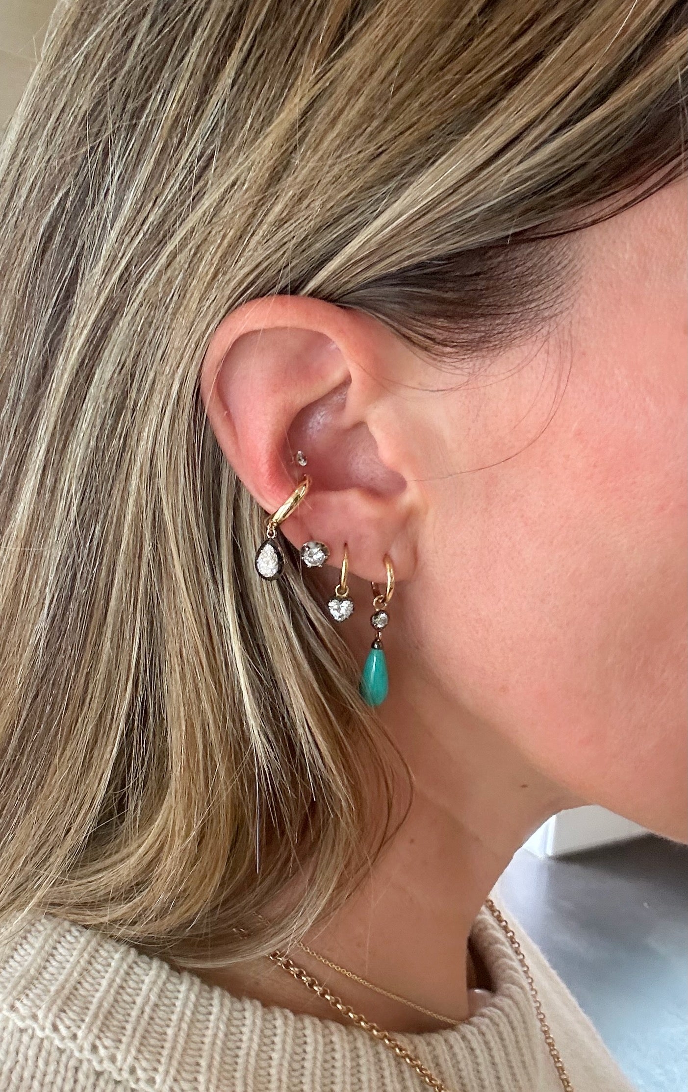 Beignets Pear Drop Lab Diamond Ear Cuff .5ctw