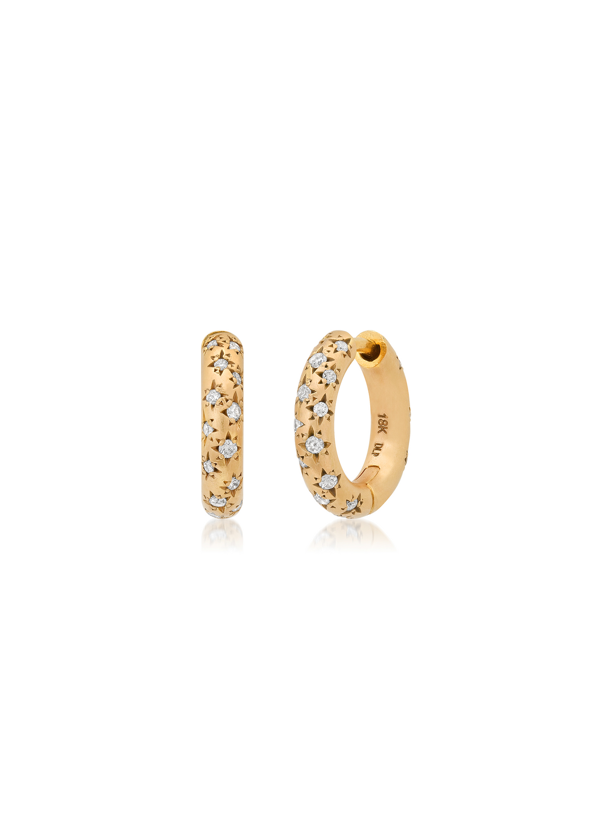 L'étoile Star Set Lab-Grown Diamond Brushed Gold Huggie Hoops .46ctw