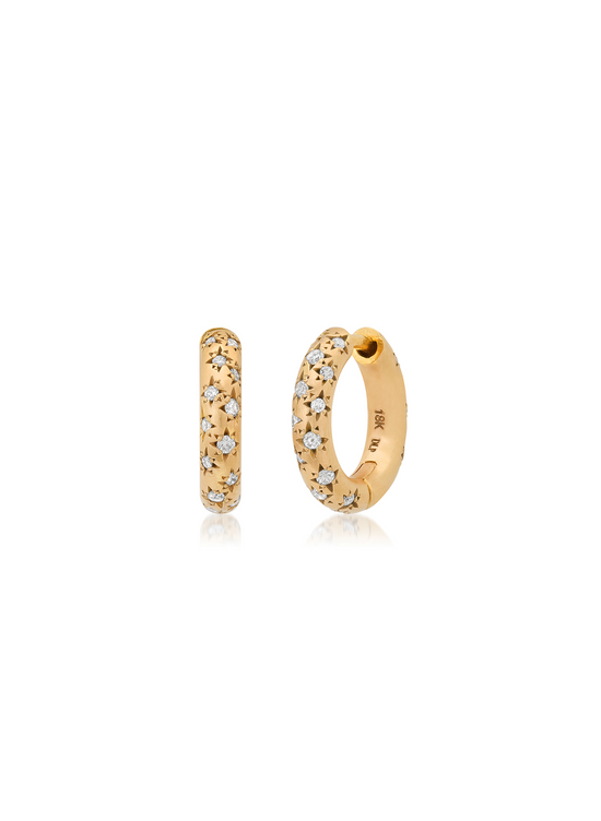 L'étoile Star Set Lab-Grown Diamond Brushed Gold Huggie Hoops .46ctw