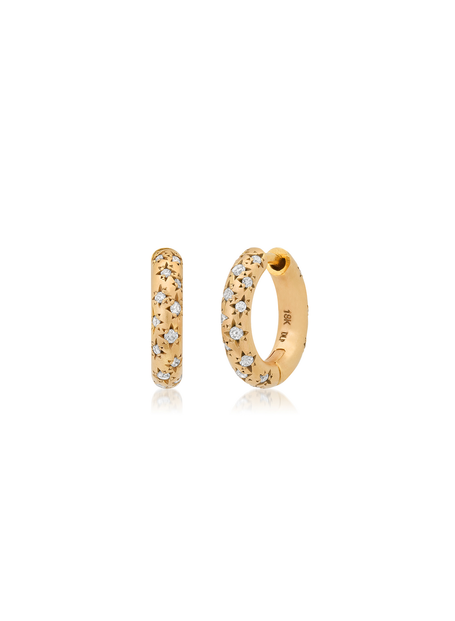 L'étoile Star Set Lab-Grown Diamond Brushed Gold Huggie Hoops .46ctw