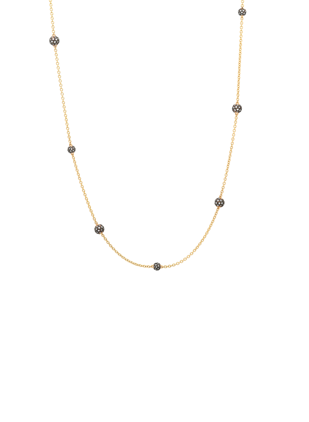 La Balle 18kt Gold Long Chain Necklace with Gold Bead Stations