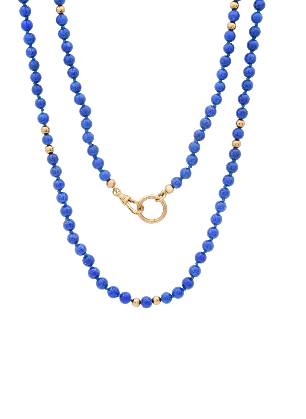 Le Bleu Lapis Lazuli and 18kt Gold Bead Necklace with Dog Clip Clasp