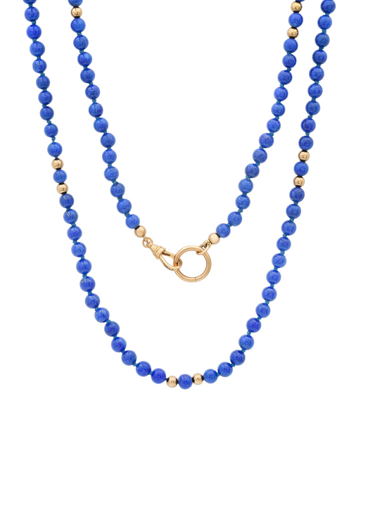 Le Bleu Lapis Lazuli and 18kt Gold Bead Necklace with Dog Clip Clasp