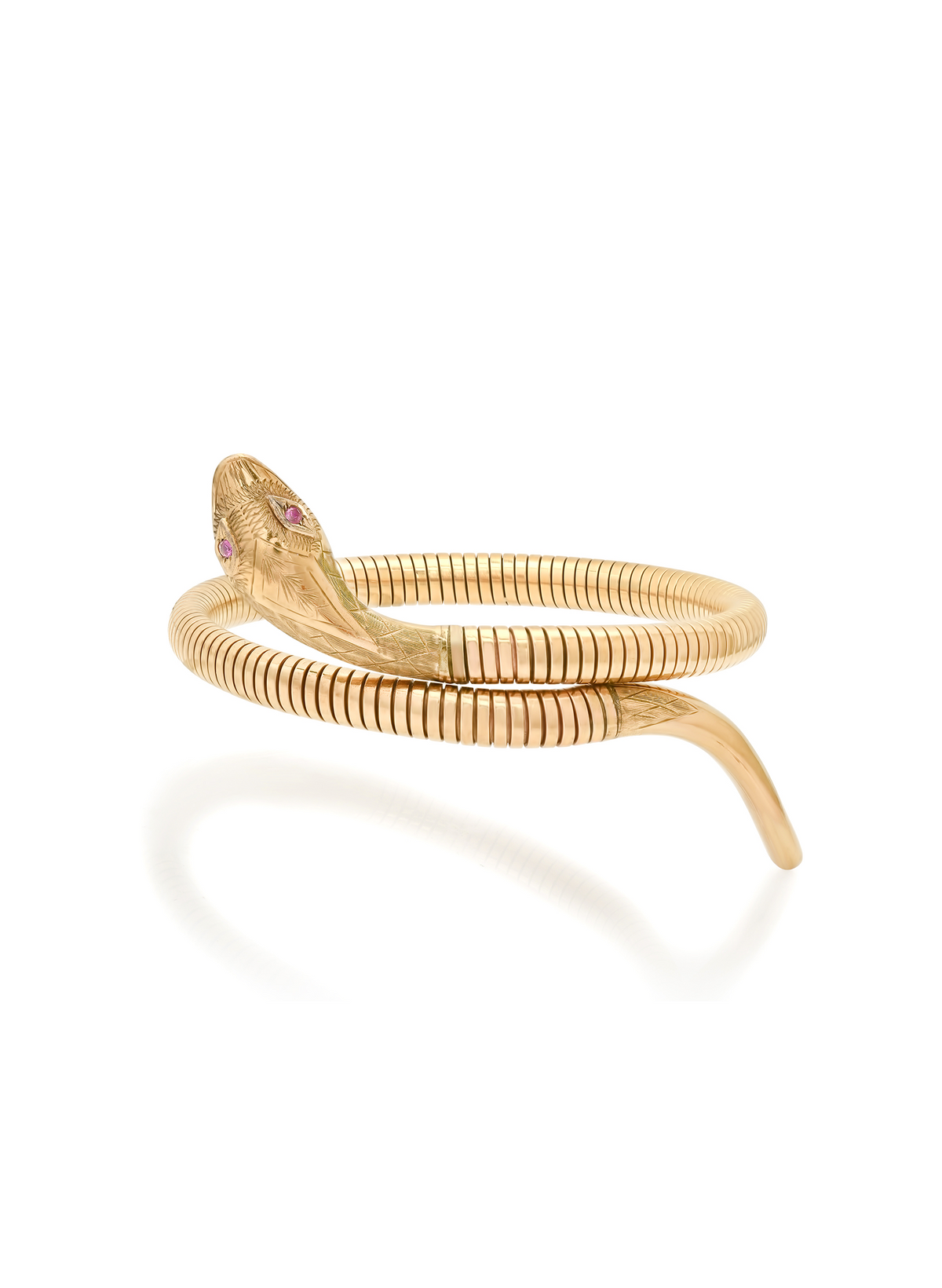 Estate Victorian Ruby Eyed Gold Snake Coil Bracelet
