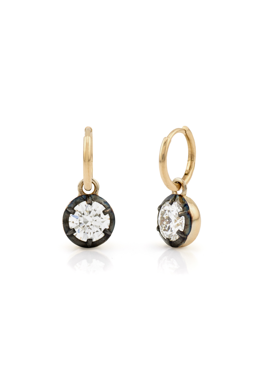 bouton lab grown diamond 1 ct earrings front and side view