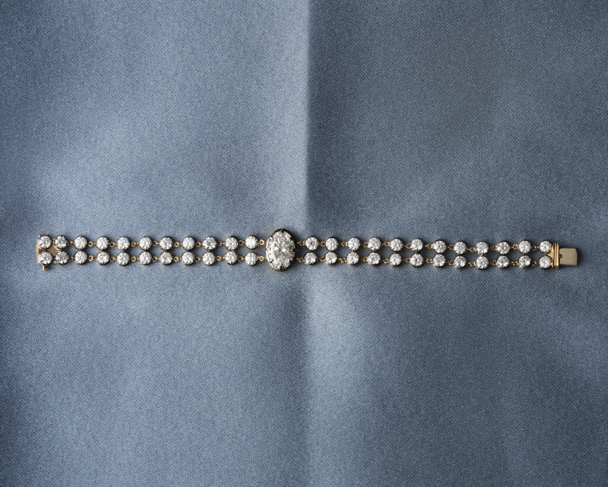 Lab-grown diamond bracelet on blue silk